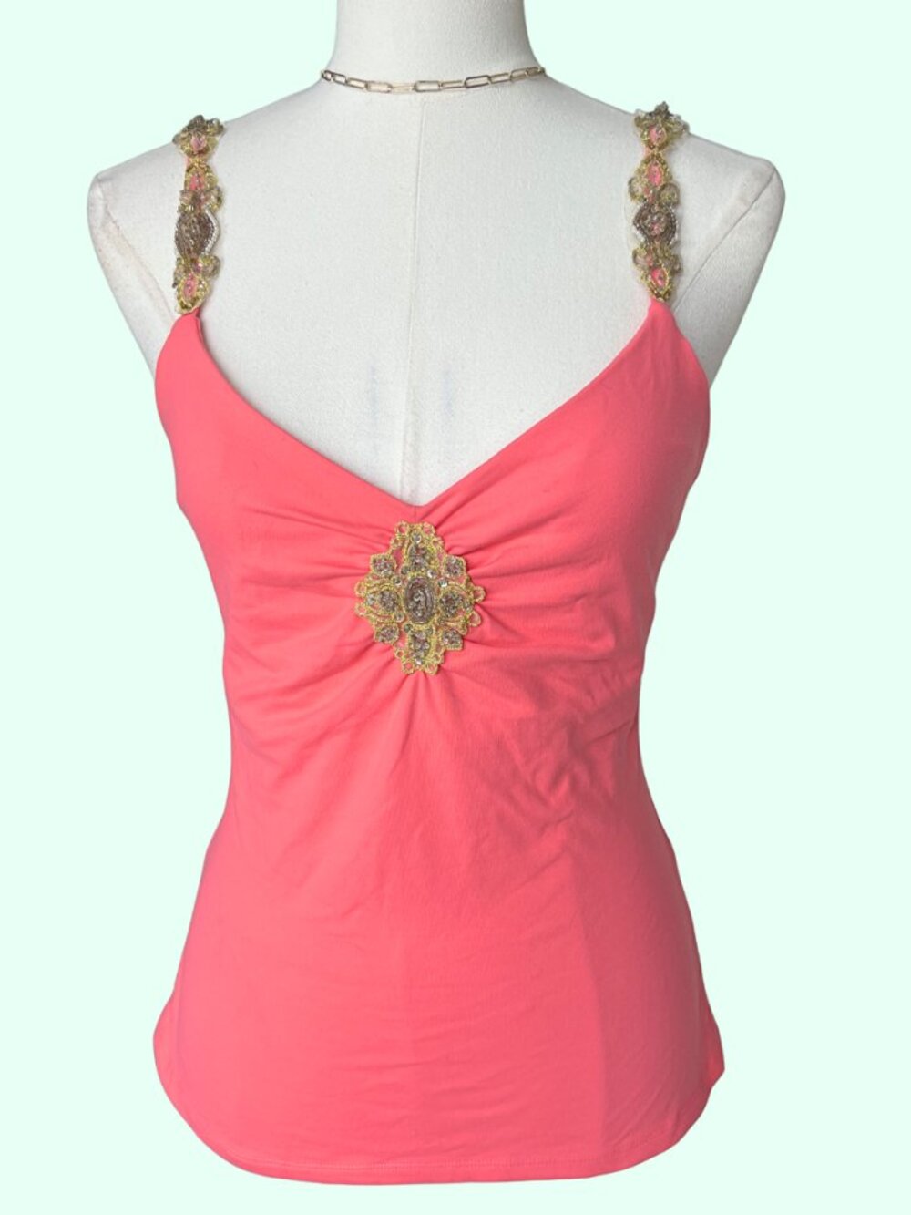Boston Proper Coral Pink Embellished Camisole
